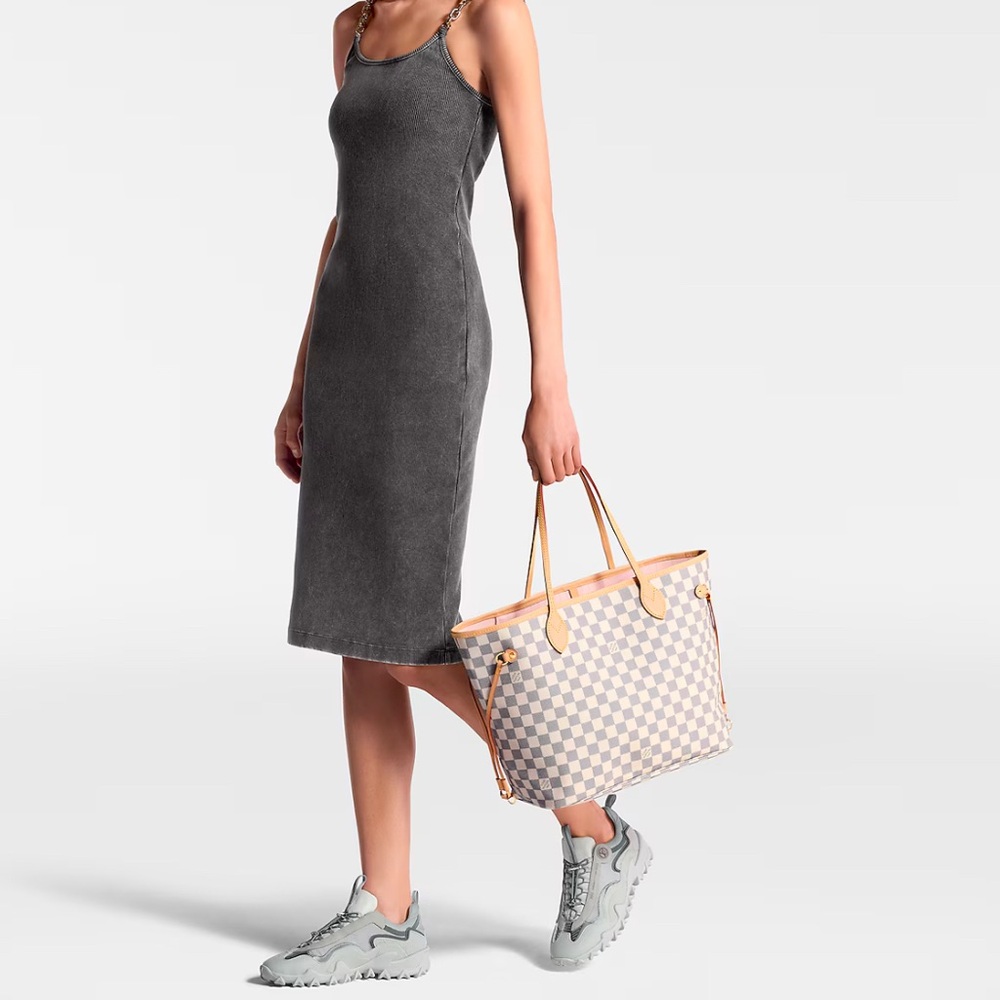 Louis Vuitton Damier Azur Coated Canvas NeverFull MM Tote Rose Ballerina Lining - Picture 12 of 14